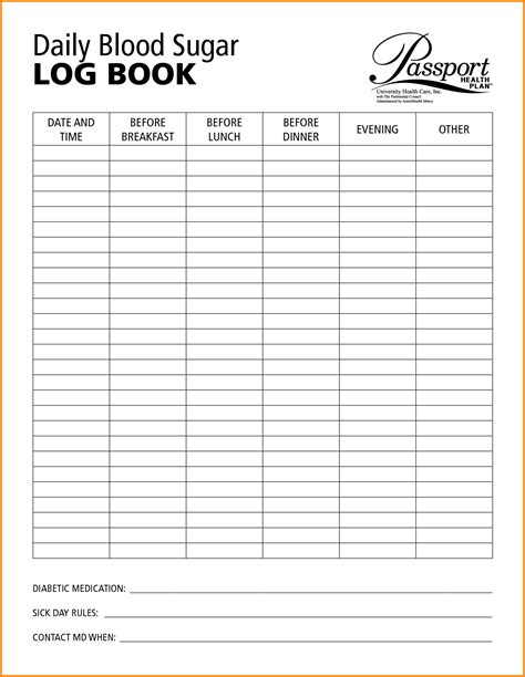 diabetes log sheet  printable
