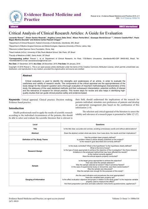 critical analysis  clinical research articles  guide
