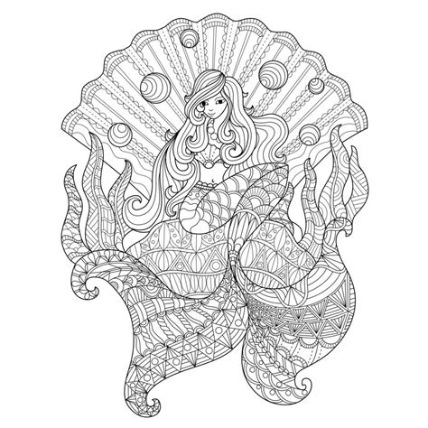 mermaid coloring book page  adult  vector art  vecteezy