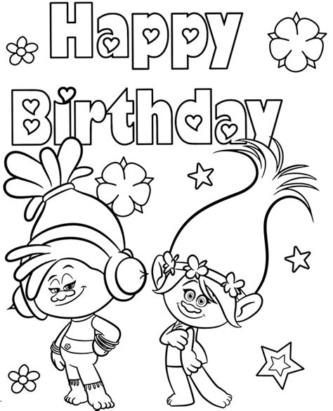 trolls happy birthday greeting card topcoloringpagesnet
