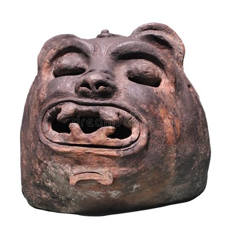 mayan ancient jaguar figure isolated stock photo image  clay