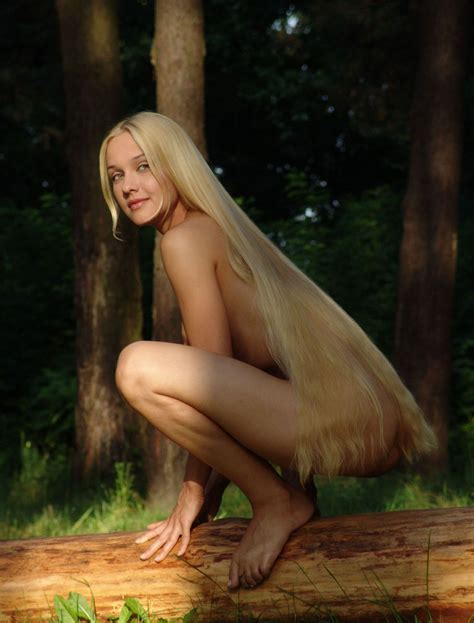 Girl With Very Long Hair And Shaved Pussy At Forest
