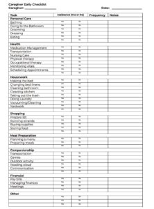 printable caregiver daily log sheet checklist  template  elderly
