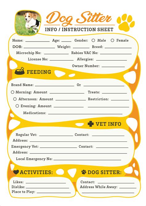 pet sitting instructions template perfect template ideas