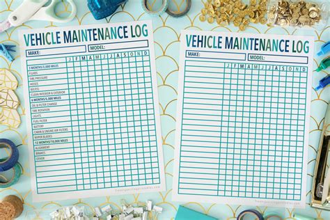 vehicle maintenance log printable  organizing printables