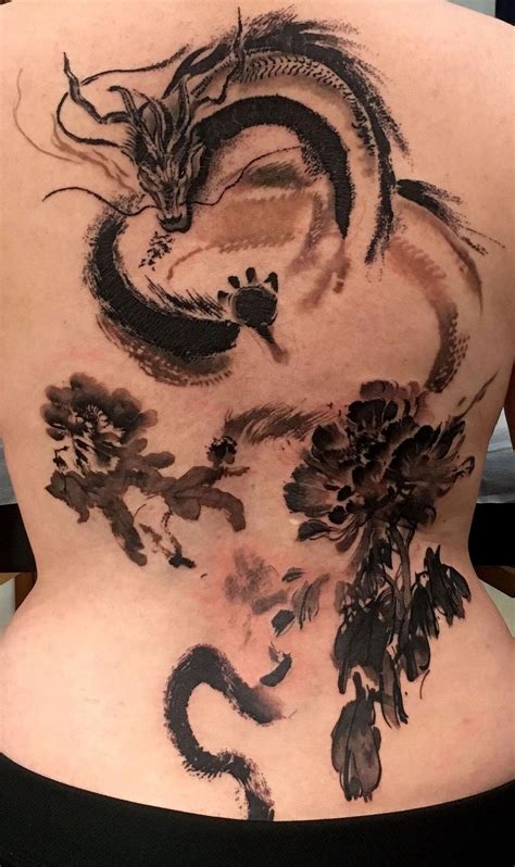 tattoo dragon  peonies  olivia tattoos hk   tattoo temple hong kong