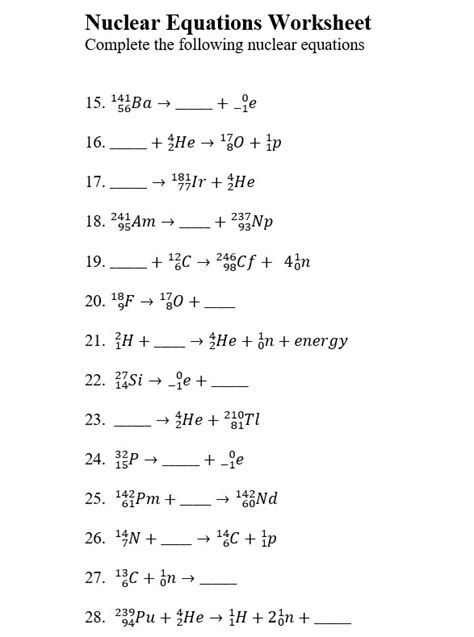 nuclear equations worksheet answers page  kidsworksheetfun