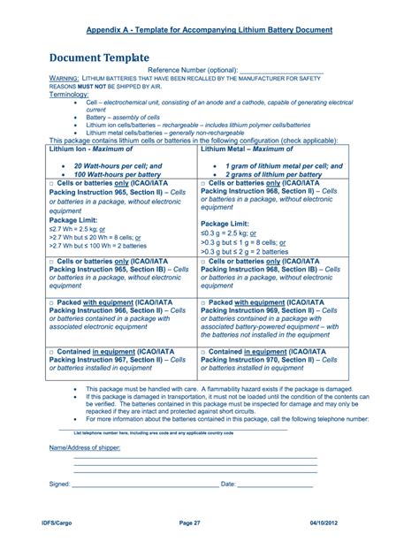 appendix  template  accompanying lithium battery document fill