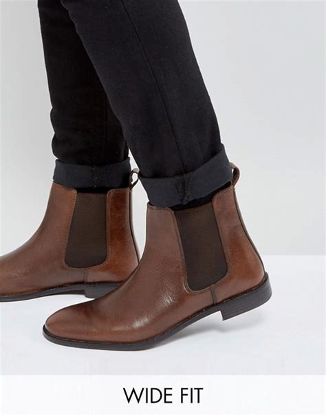 asos design asos wide fit chelsea boots  brown leather