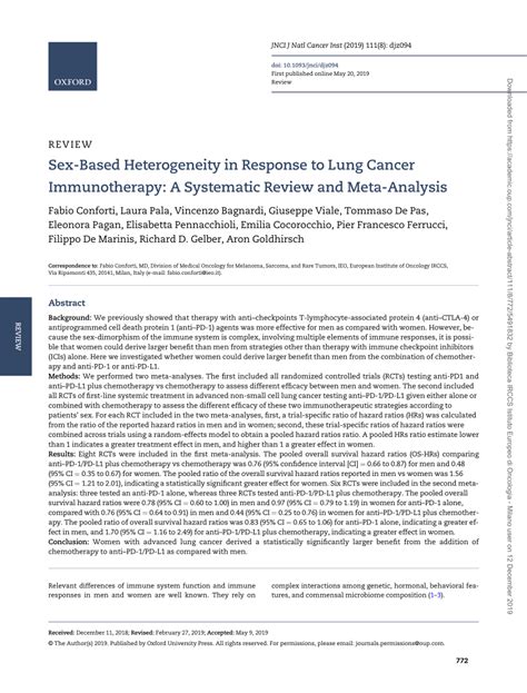 Pdf Sex Based Heterogeneity In Response To Lung Cancer Immunotherapy