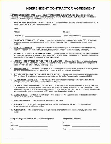 printable independent contractor  form printable forms