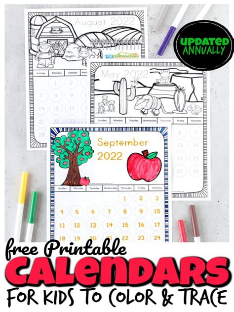 printable traceable calendars  homeschool