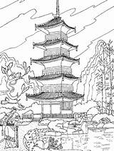 Temple Chinese Coloring China Adult Pages Asia sketch template