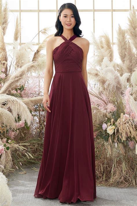 burgundy halter chiffon bridesmaid dress   maroon bridesmaid dresses red bridesmaid