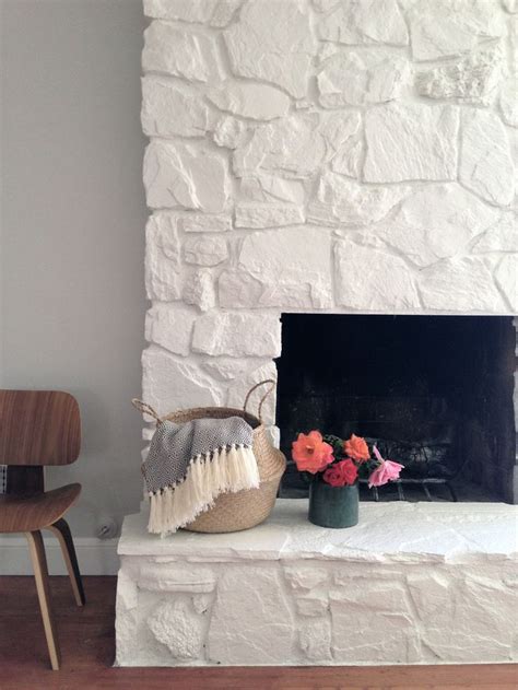 painting  stone fireplace white diy projects rock