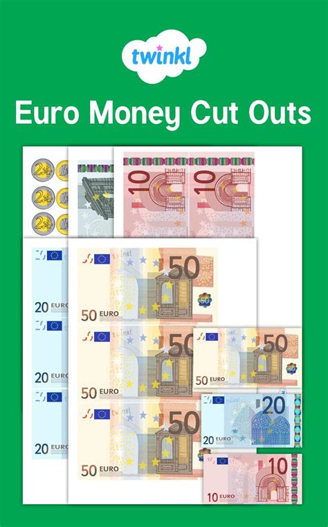 euro money cut outs money activities math teaching resources