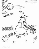 Witch Coloring Pages Halloween Flying Scarlet Color Broom Broomstick Print Online sketch template