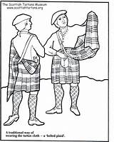 Scotland Coloring Pages Scottish Colouring Tartan Getcolorings Color Kilts Tartans Plaid Wearing sketch template