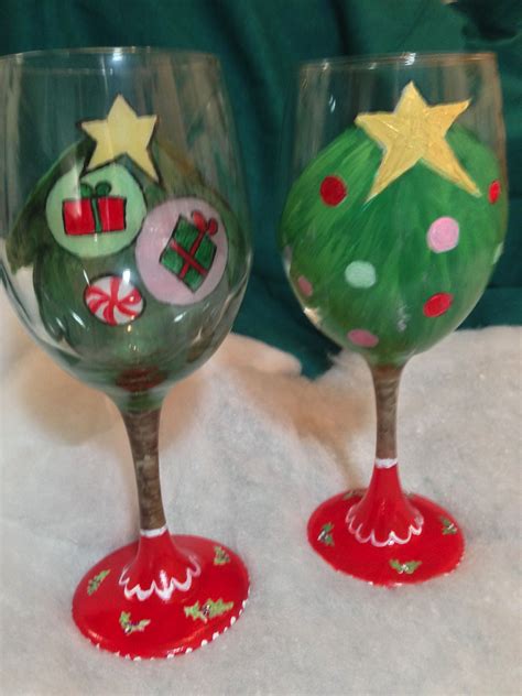 Christmas Hand Painted Stemware Wine Glasses Glass Art Christmas