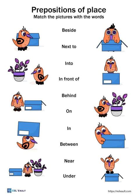prepositions  place worksheets esl vault