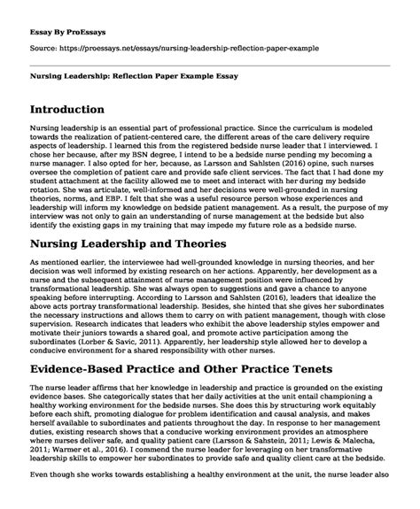 reflective essay  leadership  nursing reflection  leadership