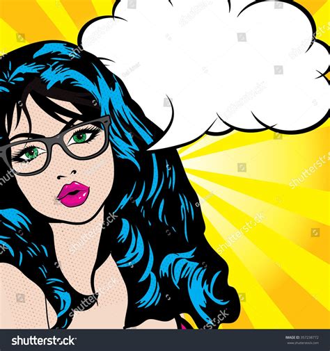 pop art woman with glasses and bubble sign vector illustration