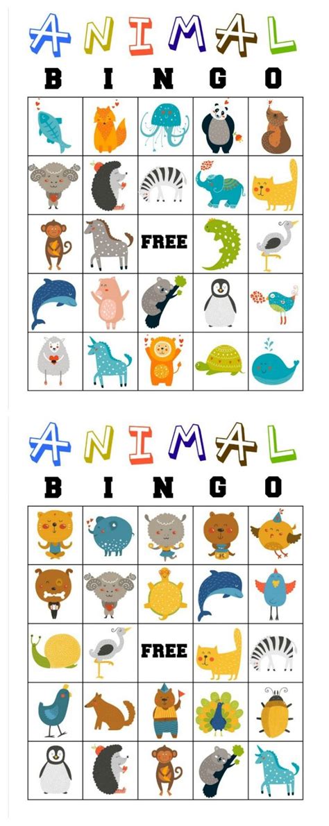 printable animal bingo cards  toddlers  printable bingo cards