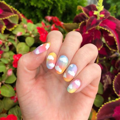 pastel sky  clouds hard nails pretty nails short acrylic nails