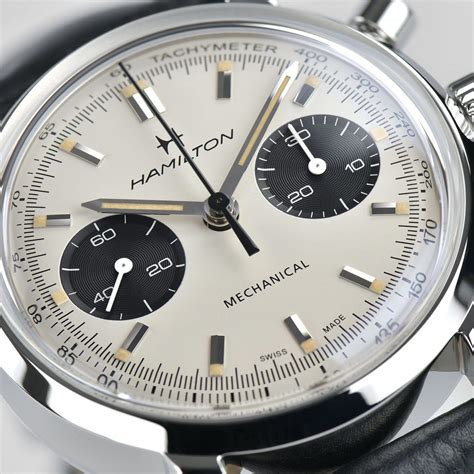 hamilton american classic intra matic chronograph  automatic white dial black leather strap men