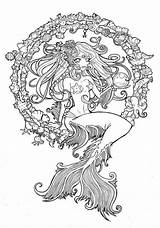 Coloring Mermaid Pages Sea Adult Printable Line Jewel Cordelia Colouring Mandala Deviantart Detailed Mermaids Color Sheets Fairy Beautiful Girls Uncolored sketch template