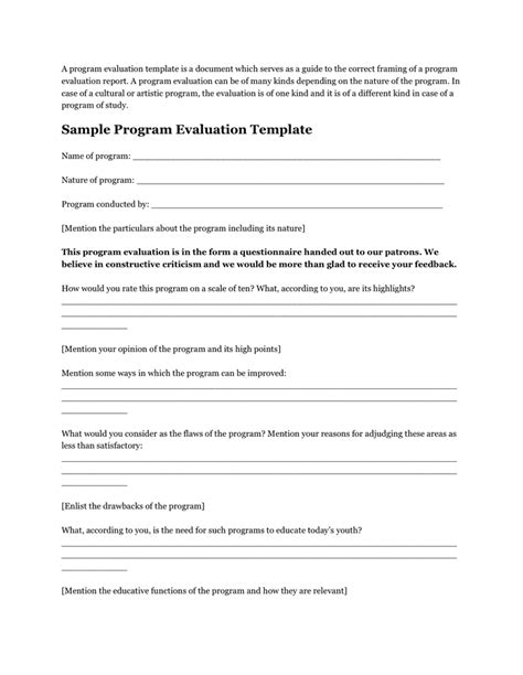sample program evaluation template  word   formats