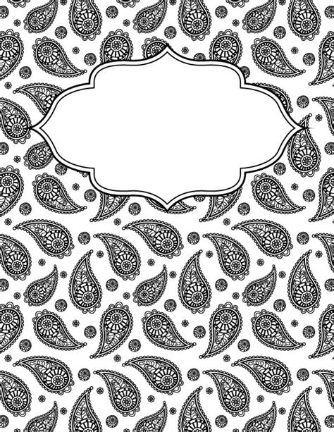 printable black  white paisley binder cover template