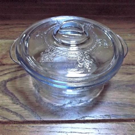 vintage fire king sapphire blue glass individual baker  tab