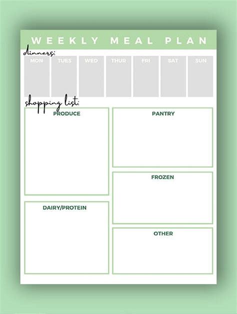 printable weekly meal prep template