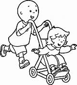 Pushing Coloring Wheelchair Stroller Template Caillou sketch template