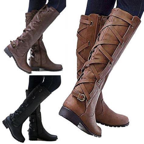 Women Ladies Over The Knee High Motorcycle Boots