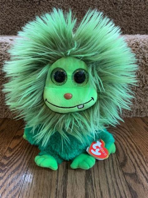Scoops Ty Frizzys Collection Green Hair Monster Plush Sparkly Eyes Tags