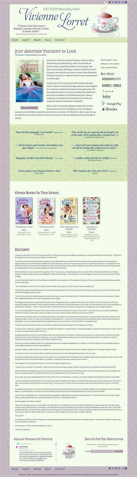 website design for romance author vivienne lorret swank
