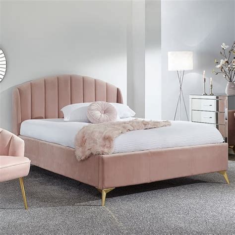 pulford velvet end lift storage king size bed in blush pink furniture
