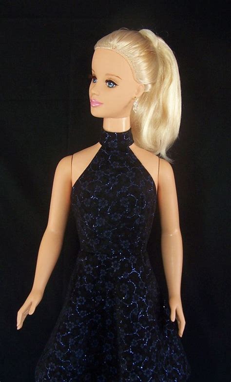 My Size Barbie Doll Black Suede Ice Blue Party Dress My
