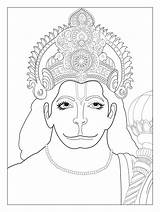 Hanuman Coloring Pages Hindu India Bollywood Inca Shiva Gods Adults God Chest Monkey Print Adult Divine Printable Elephant Outline Indian sketch template