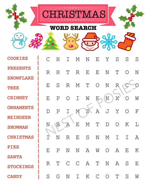 christmas word puzzle printables  kids nest  posies
