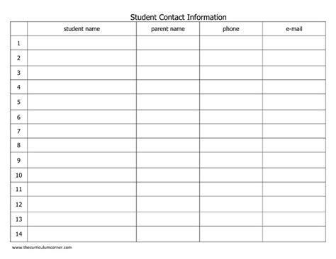 studentparent contact form printables  kindergarten  grade lesson planet