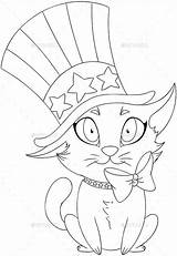 Coloring Pages Kitten Bow Wearing Flag Hat Designed American Cat Printable Kids Psd sketch template