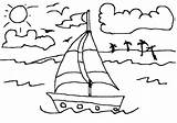Paisaje Barco Barcos Peces Nubes Navegando Océano sketch template