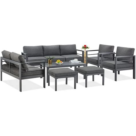 aecojoy aluminum outdoor furniture set  pieces sectional sofa patio conversation set dark