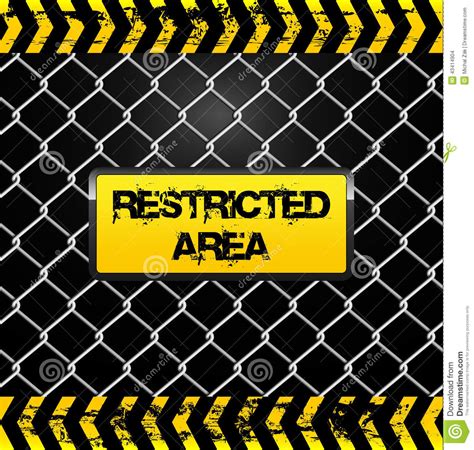 restricted area sign wire fence  yellow tapes illustration stock vector illustration