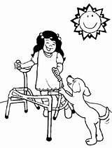 Coloring Dog Pages Disability Playing Girl Disabilities Her Color Clipart Wheel Chair Disable Sheets Stick Kid Fun People Kidsplaycolor Play sketch template