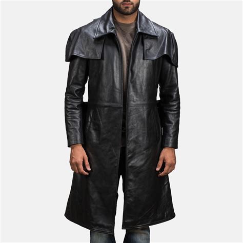 mens black leather duster   premium cowhide leather
