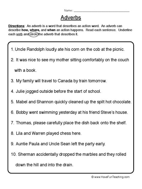 adverb worksheet